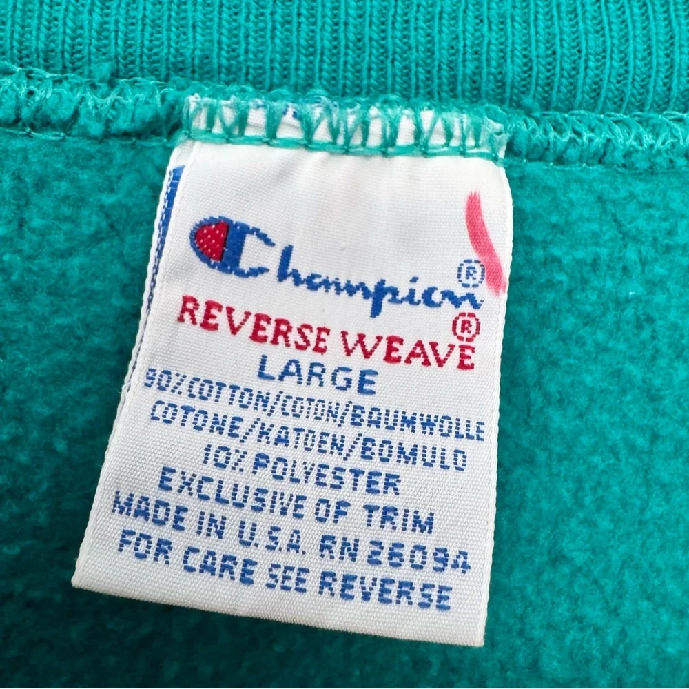 Vintage 80’s teal Miami embroidered champion reverse weave crewneck sz Large USA - Picture 3 of 8
